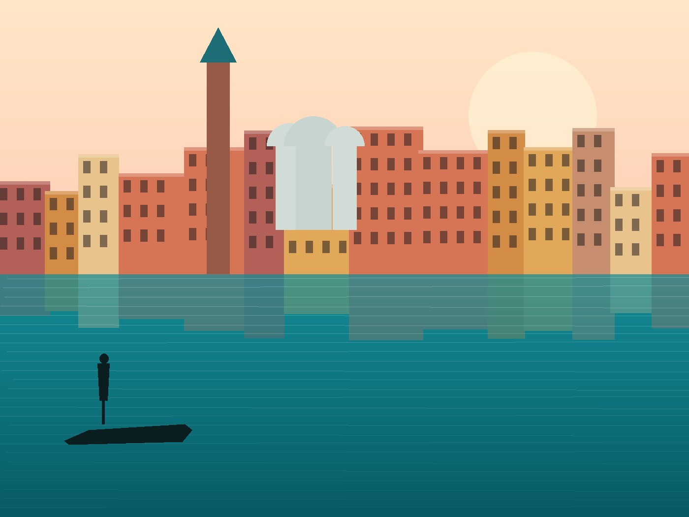 A quiet Venetian canal at golden hour